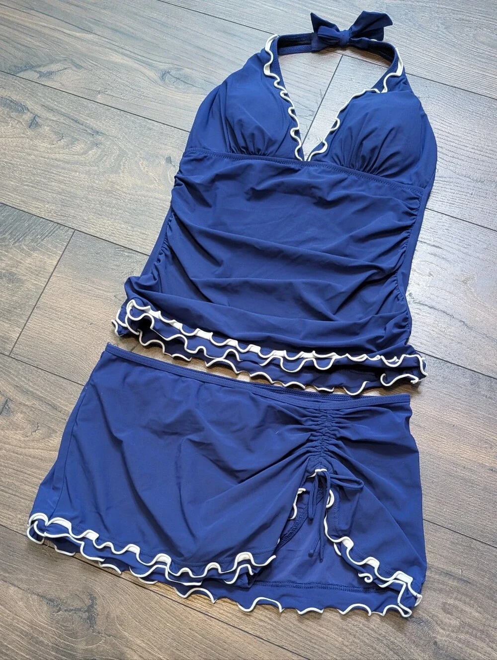 Profile By Gottex Navy Blue Ruffle Tankini with Skirt Size 10